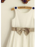 Ivory Cotton Button Connected Straps Flower Girl Dress